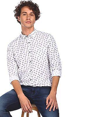 men white button down floral print casual shirt