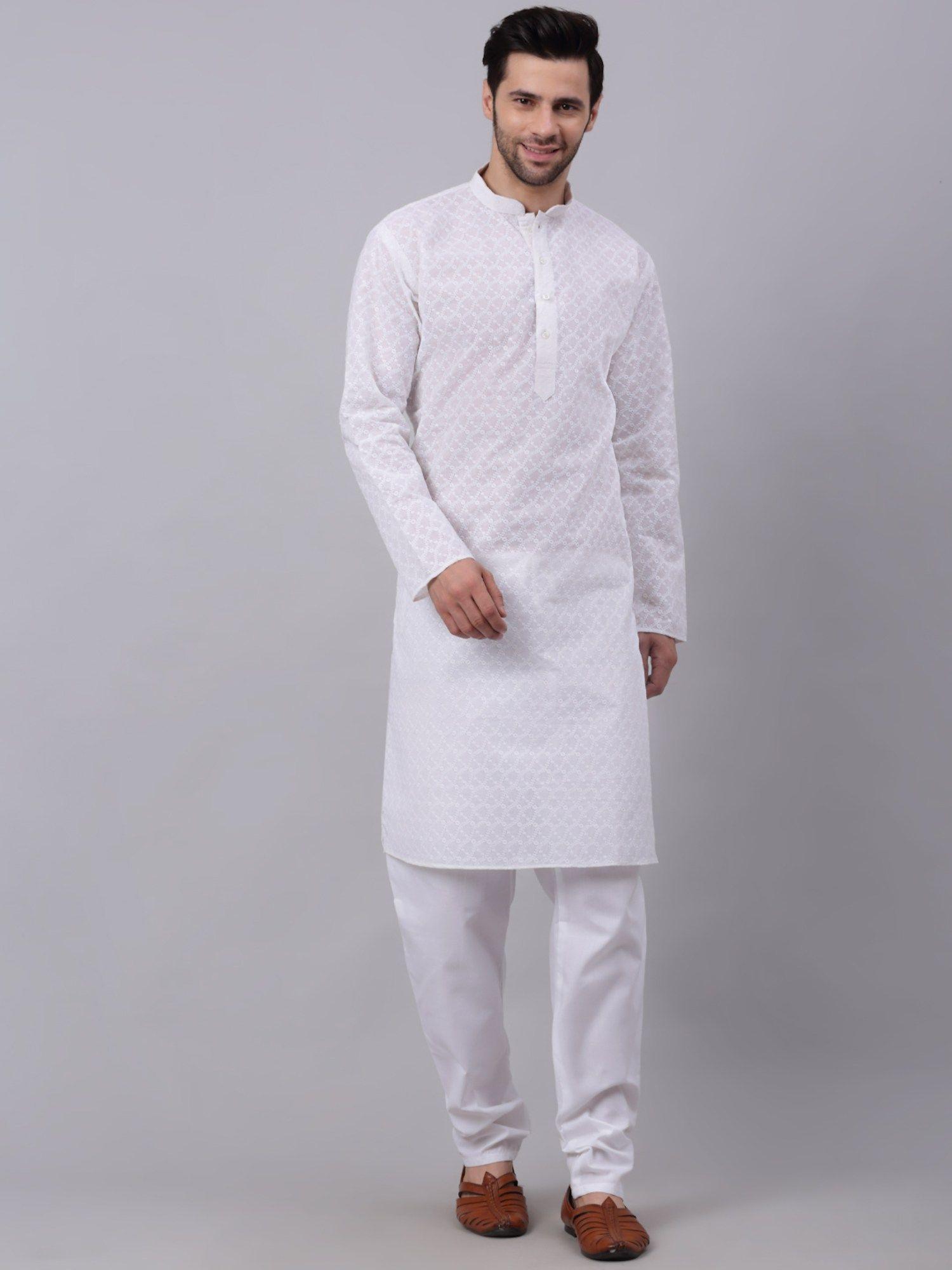 men white chikankari cotton kurta