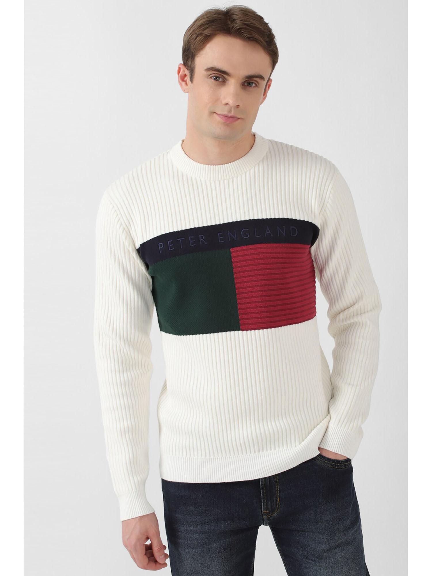 men white colorblock round neck sweater