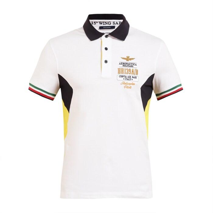 men white contrast side panel chest branding polo