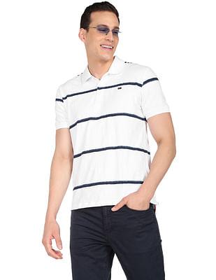 men white cotton horizontal stripe polo shirt