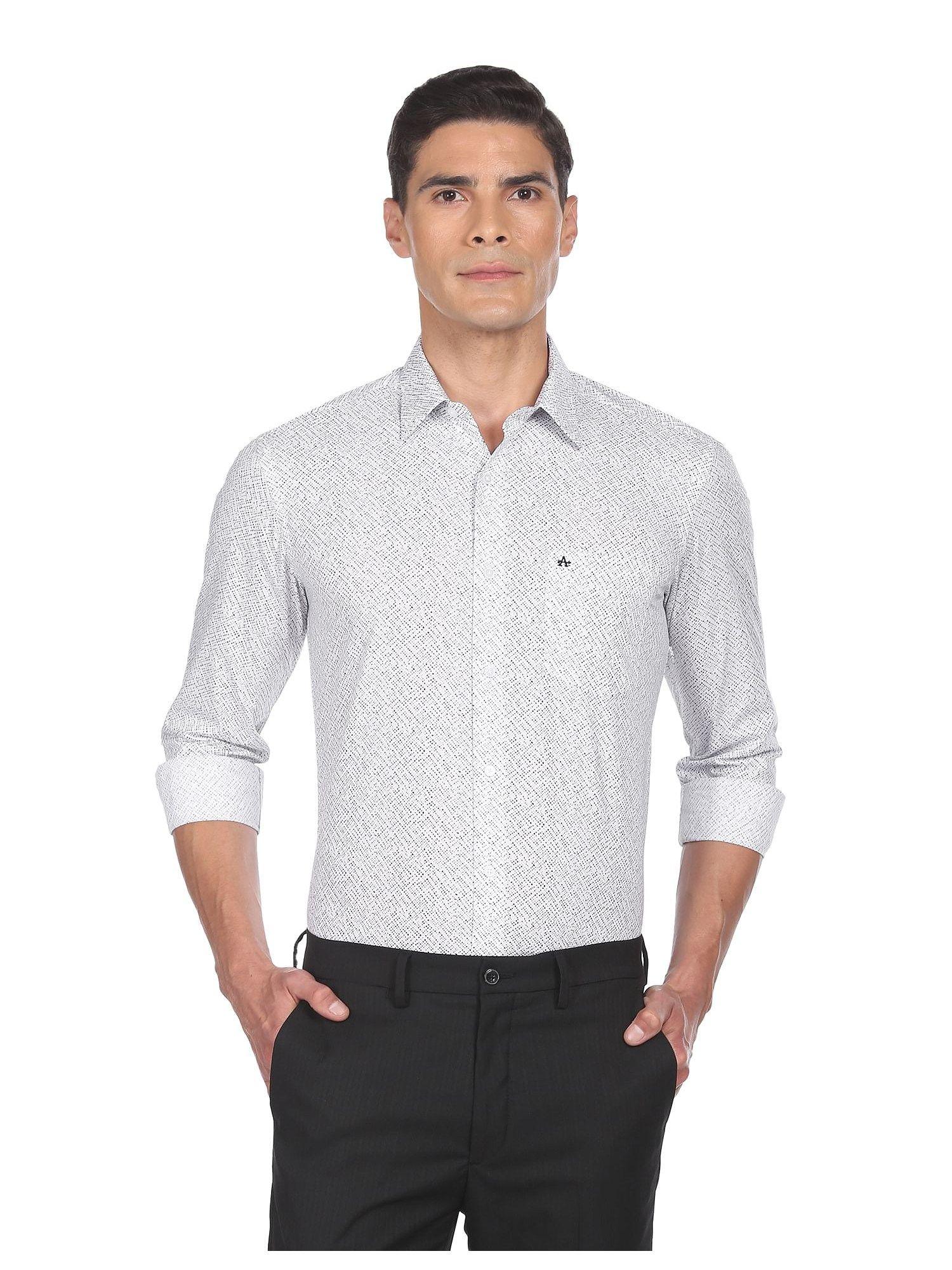 men white cotton manhattan slim fit printed formal shirt