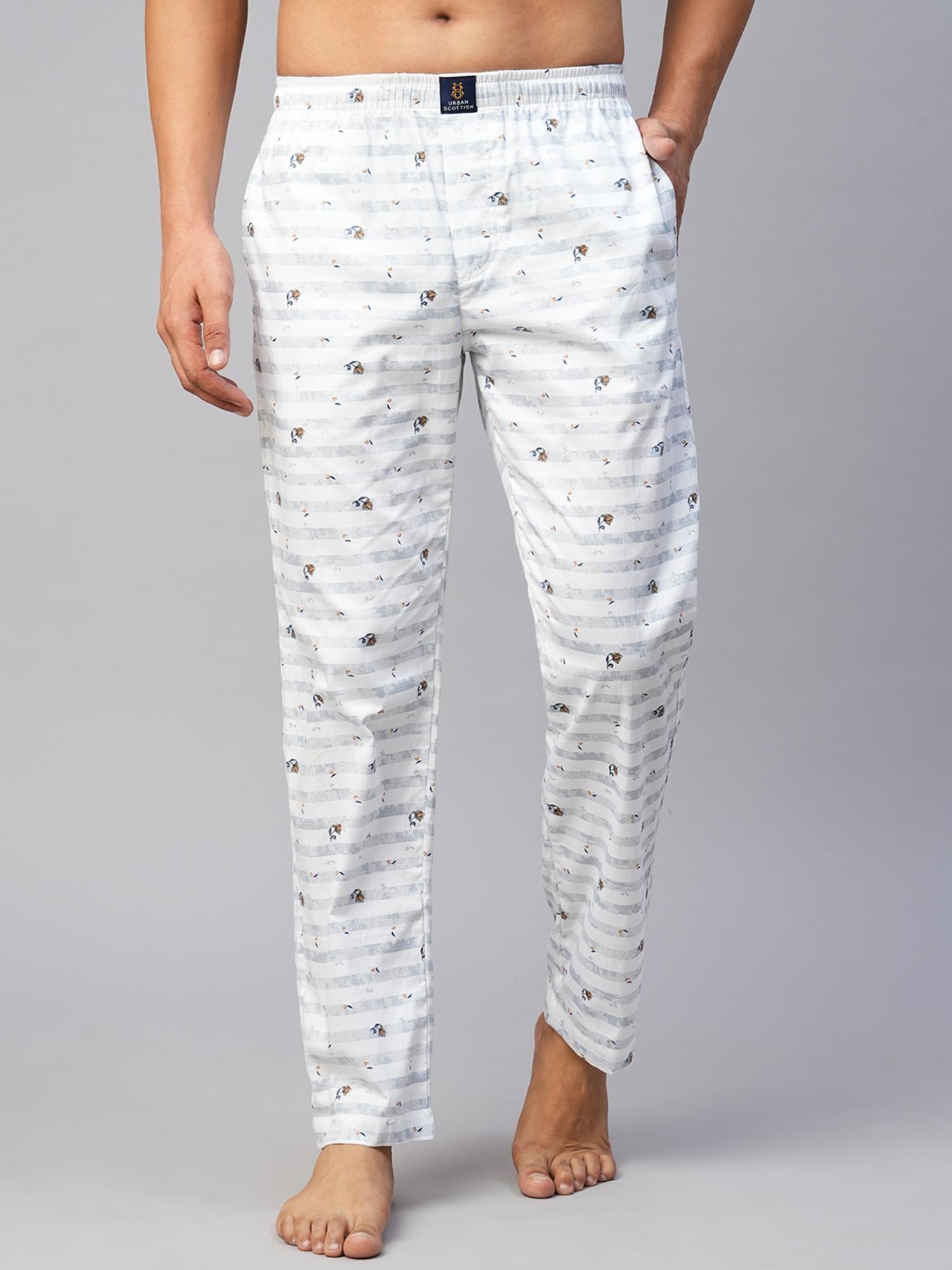 men white cotton printed lounge pants