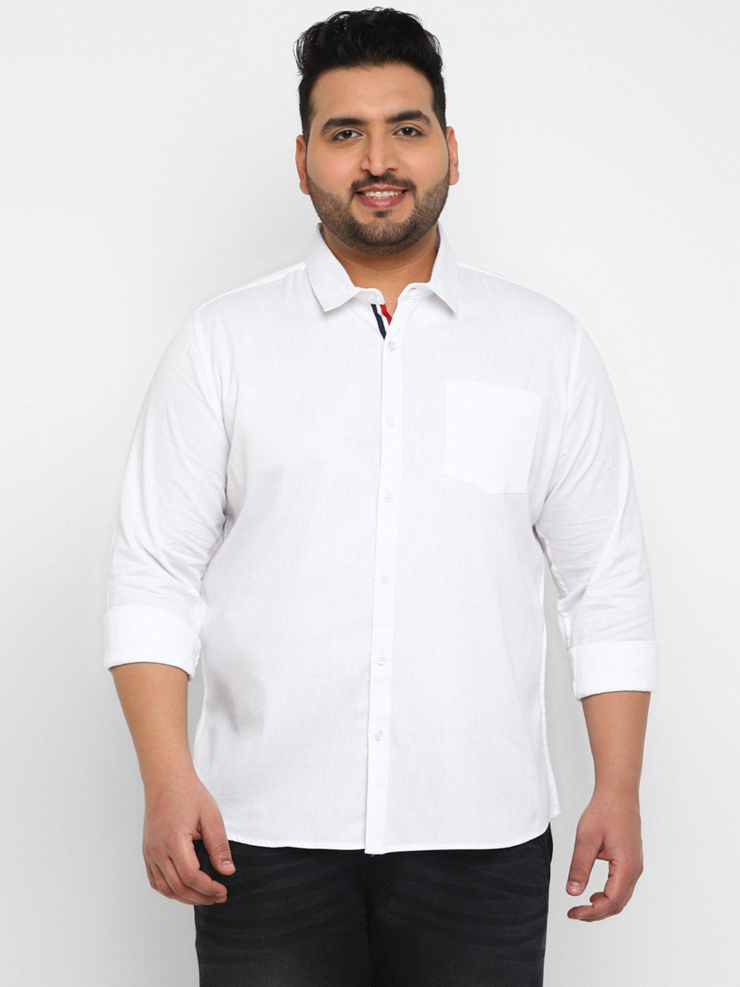 men white cotton regular fit casual solid shirt