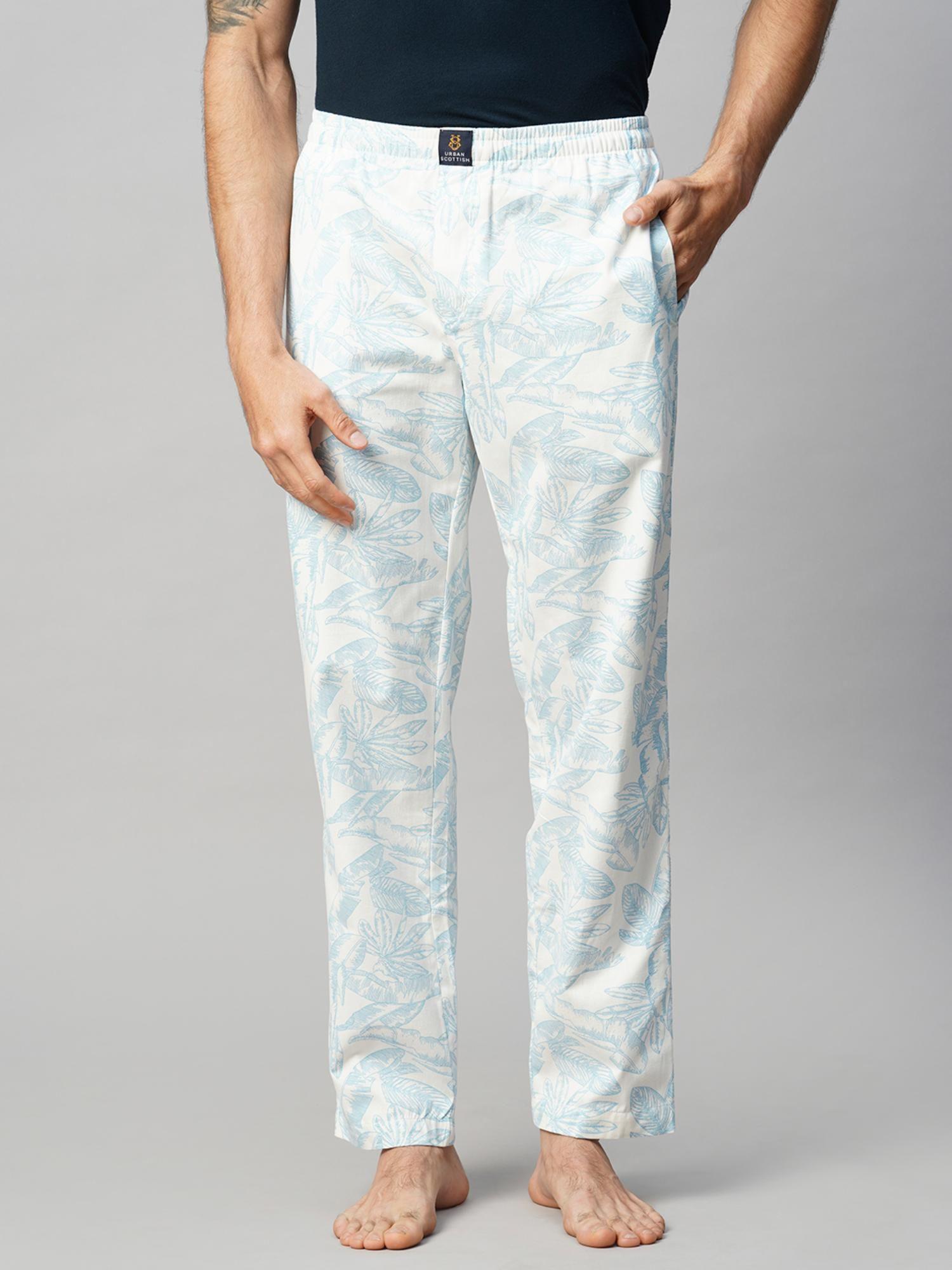 men white cotton regular fit printed mid rise pyjama