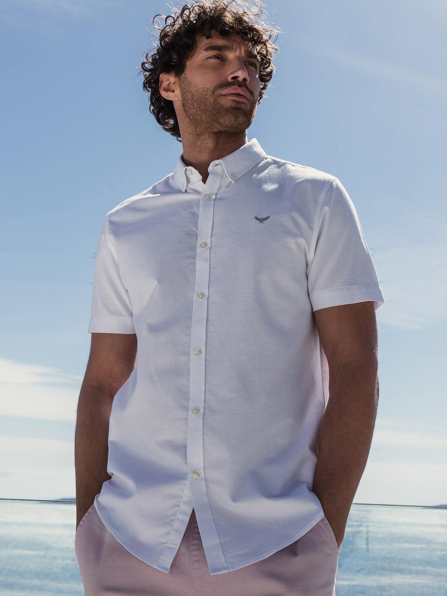 men white cotton regular fit short sleeve shirt