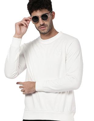 men white crew neck cotton solid sweatshirt