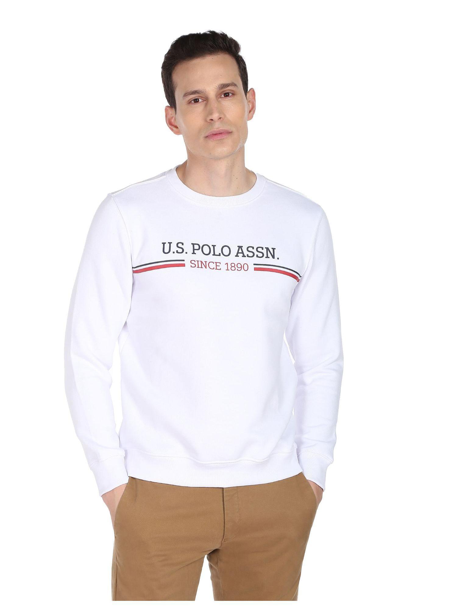 men white crew neck printed logo sweatshirt