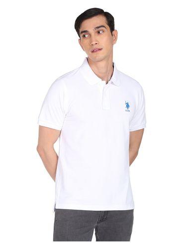 men white embroidered logo compact cotton polo t-shirt