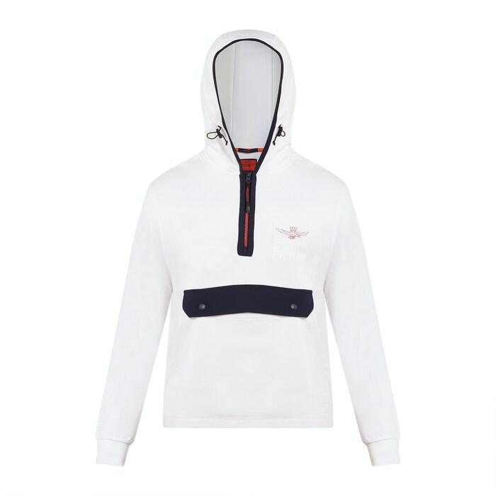 men white half-zipper contrast flap hoodie