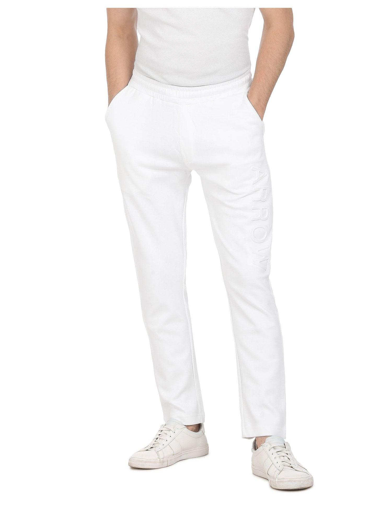 men white mid rise brand embossed solid track pant