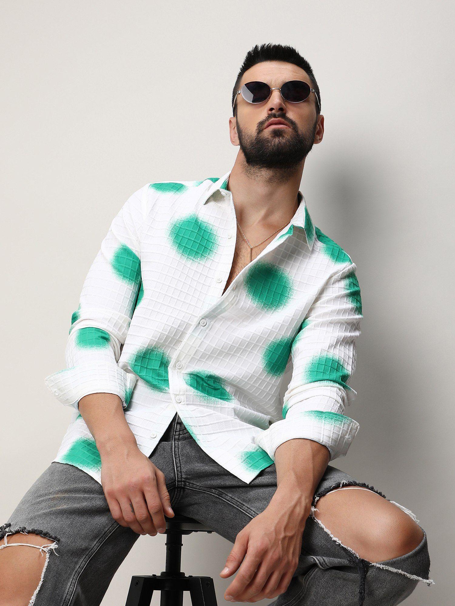 men white polyester printed casual shirt