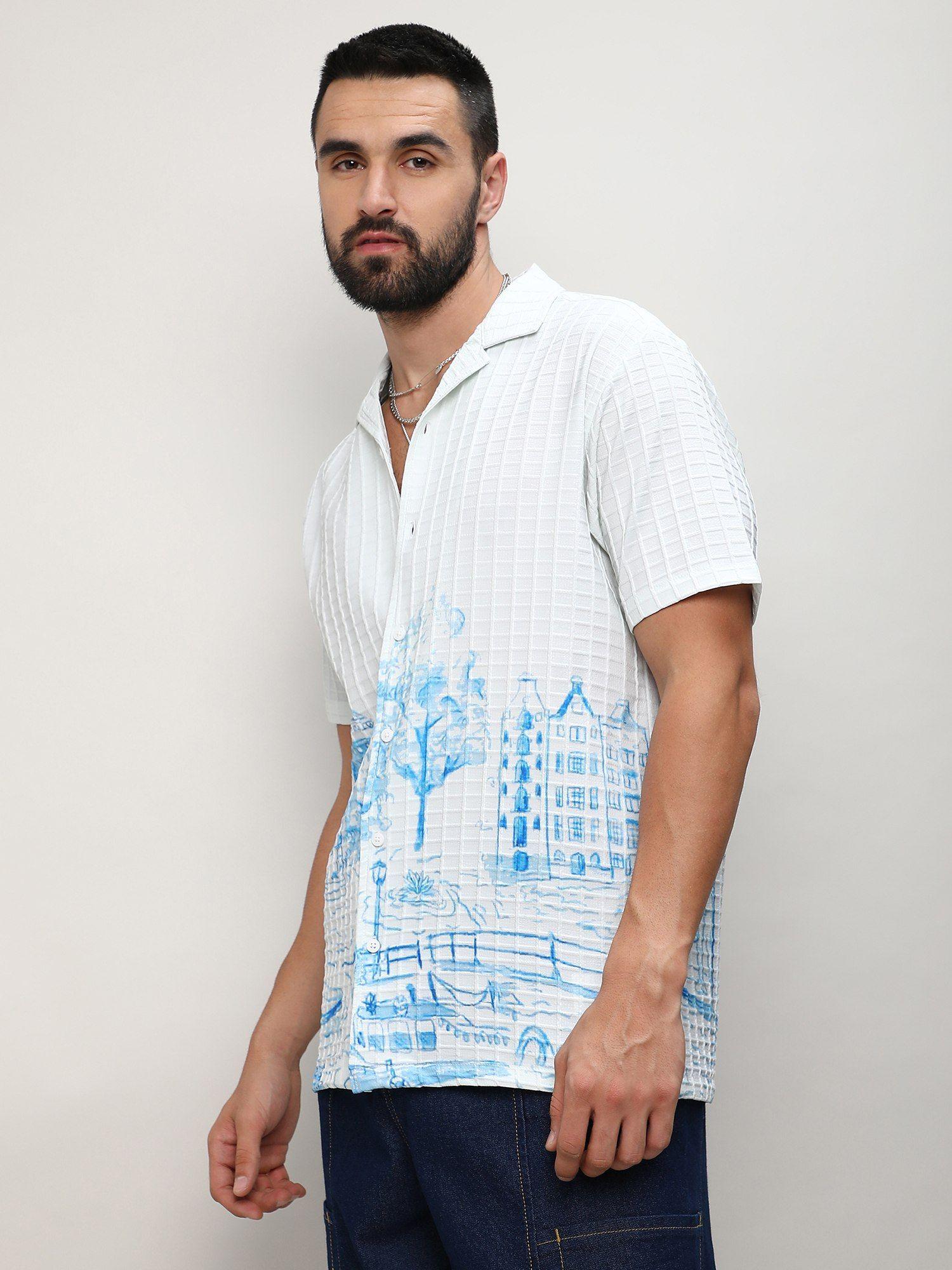 men white polyester textured casual shirt