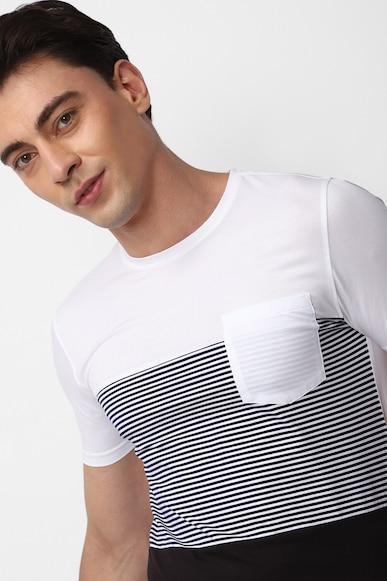 men white print crew neck round neck t-shirts