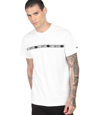 men white pure cotton brand tape t-shirt