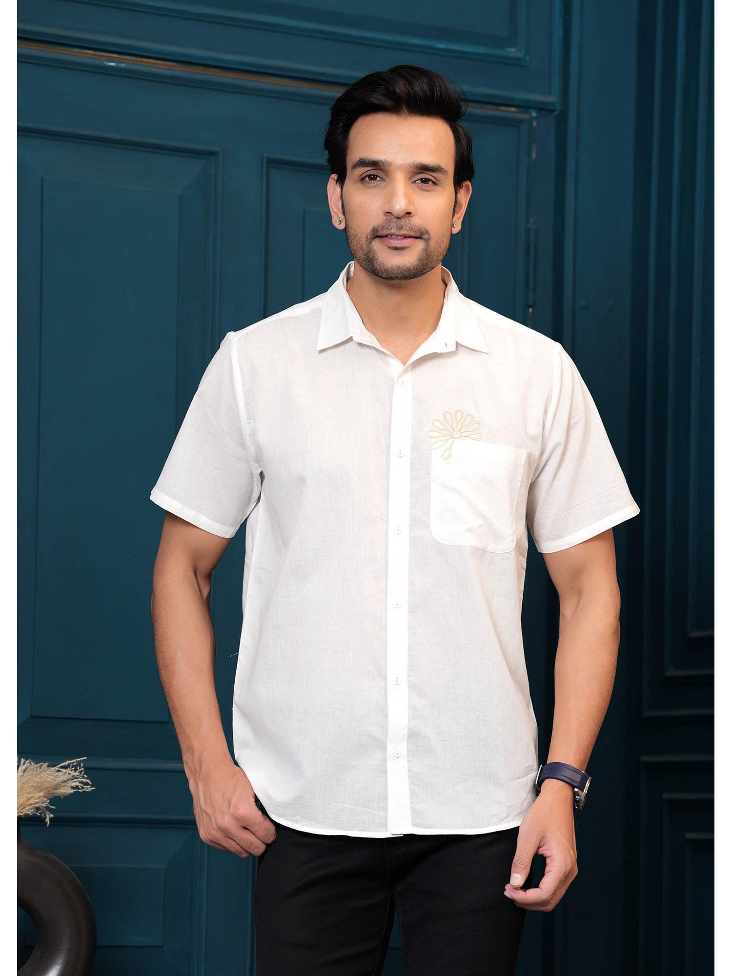 men white pure cotton solid self design casual shirt