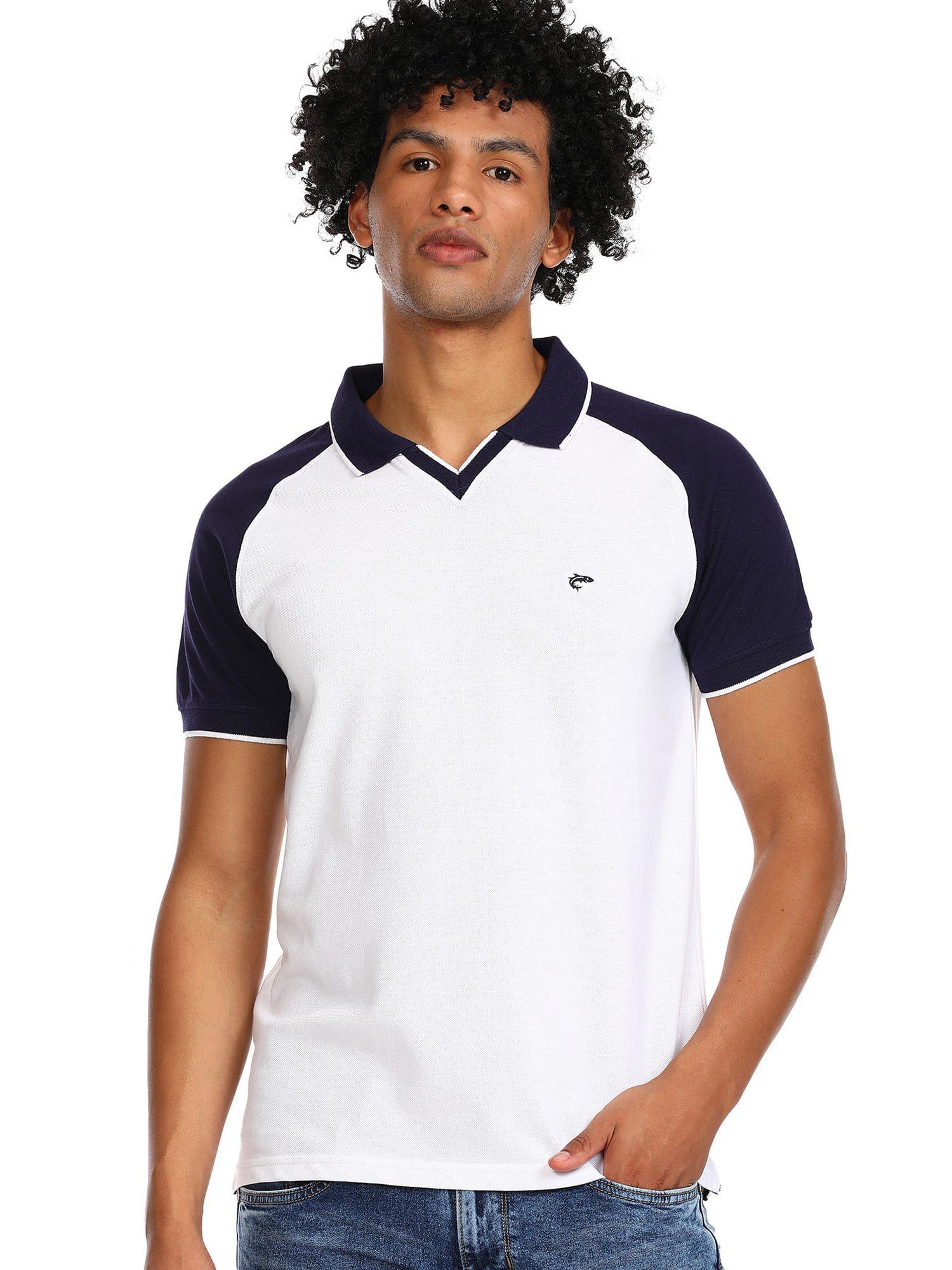 men white raglan sleeve colour block polo t-shirt