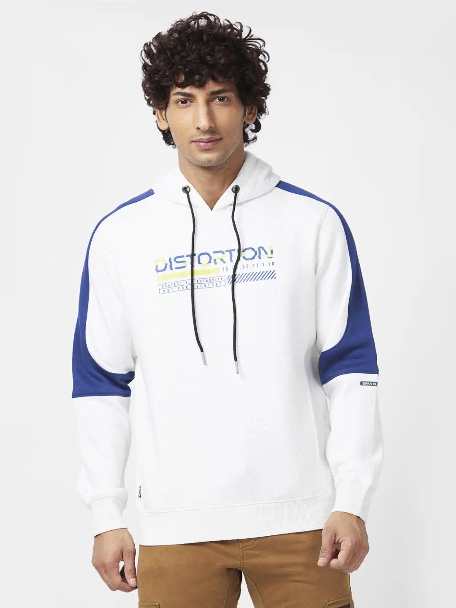 men white regular fit full sleeve hooded printed sweatshirt