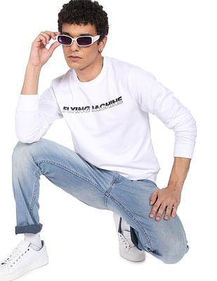 men white ribbed neck brand print sweatshirt