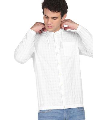 men white self design check hooded casual shirt