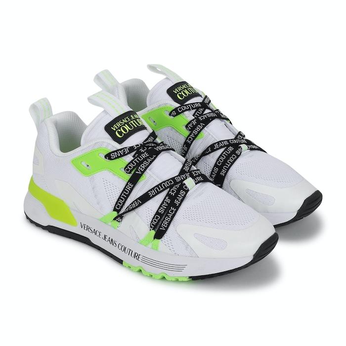 men white shoes with fluorescent green highlights