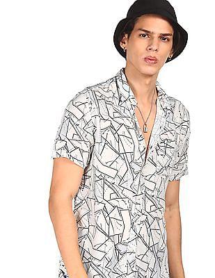 men white short sleeve printed casual shirt