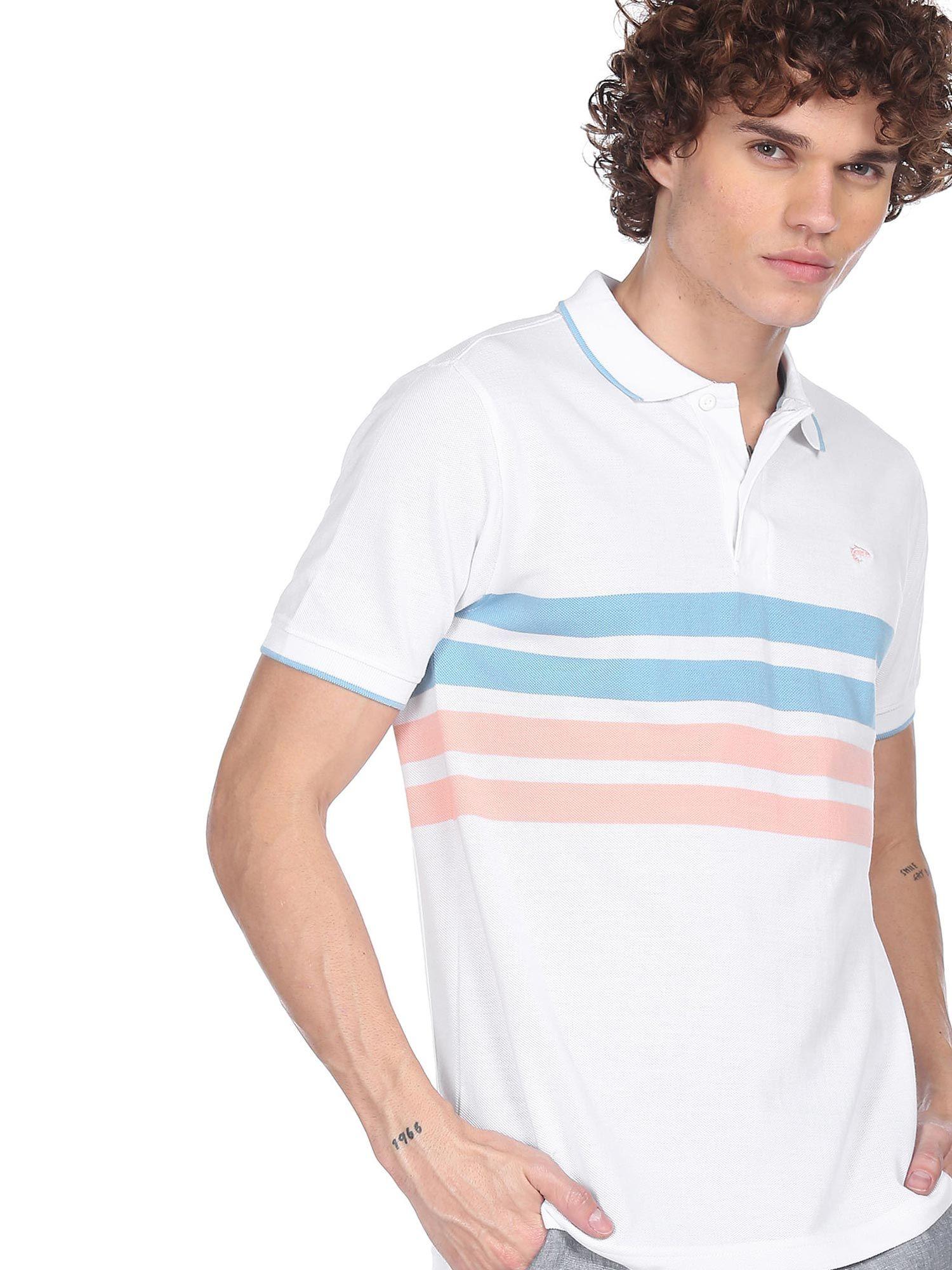 men white short sleeve striped polo t-shirt