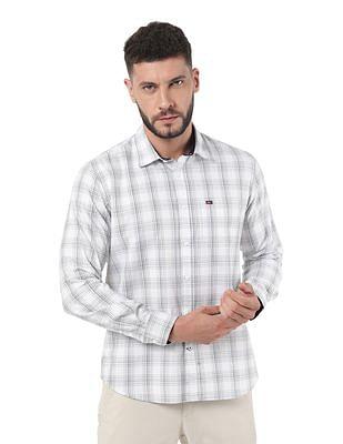 men white slim fit check casual shirt