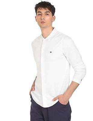 men white slim fit french button placket knit casual shirt