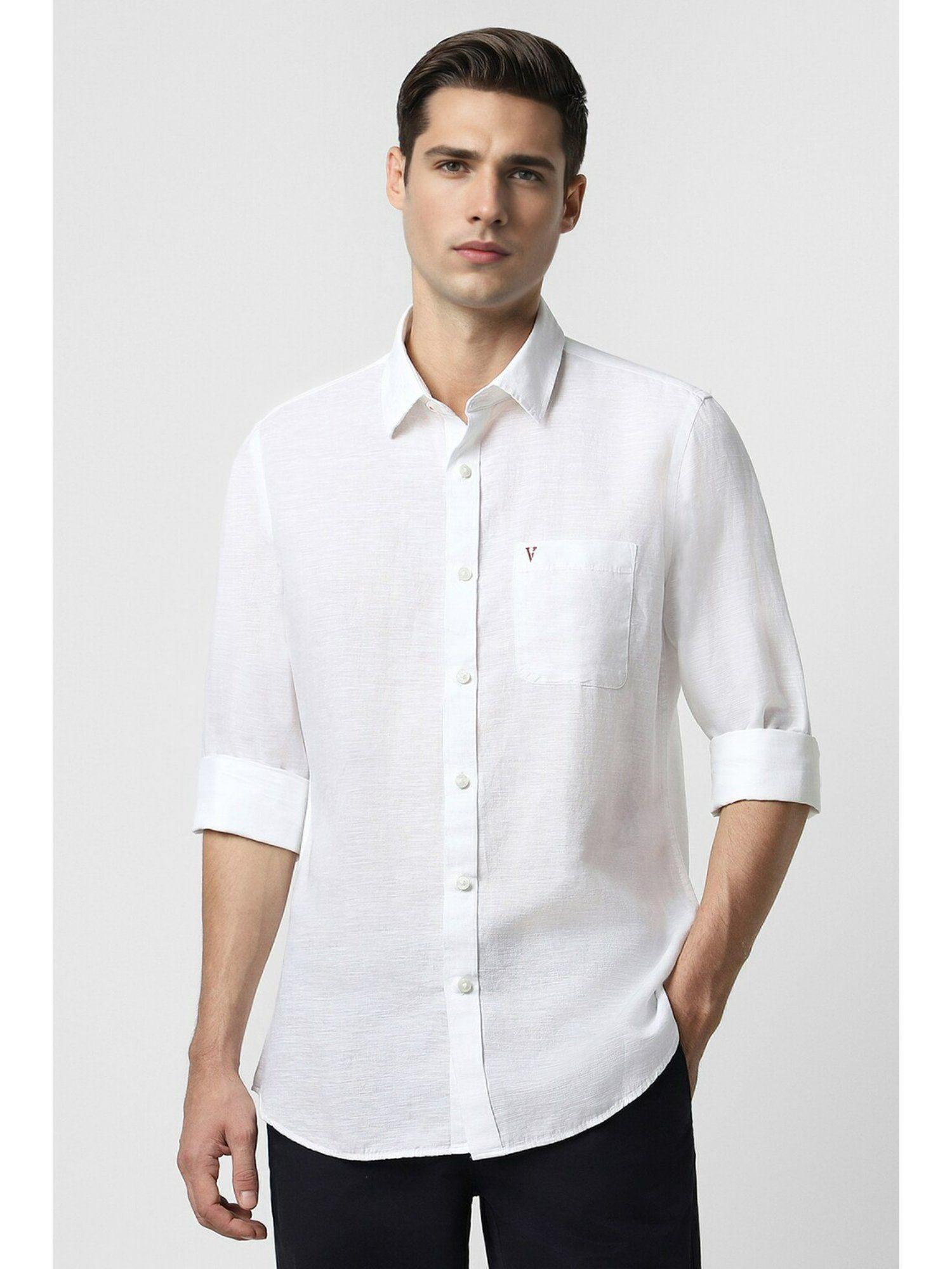 men white slim fit solid full sleeves casual shirt