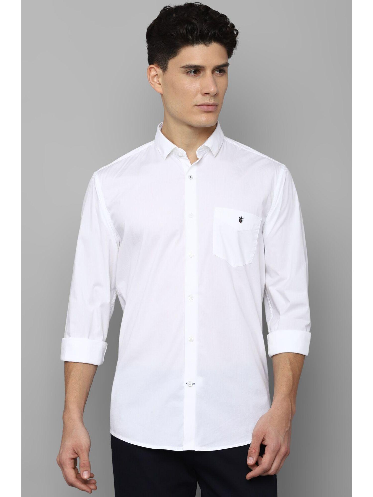 men white slim fit solid full sleeves casual shirt