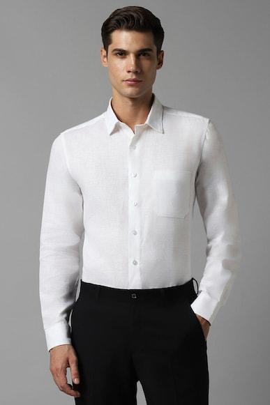 men white slim fit textured full sleeves formal shirt