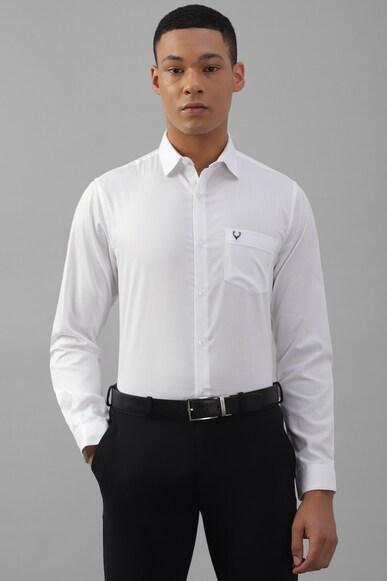 men white slim fit textured full sleeves formal shirts