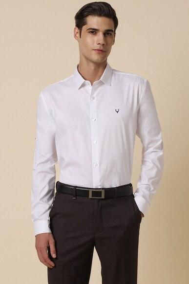 men white slim fit textured full sleeves formal shirts