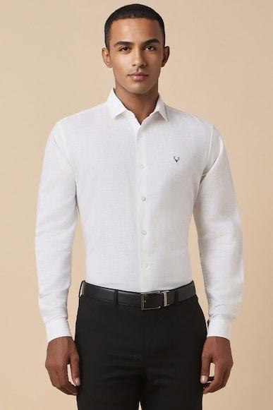 men white slim fit textured full sleeves formal shirts