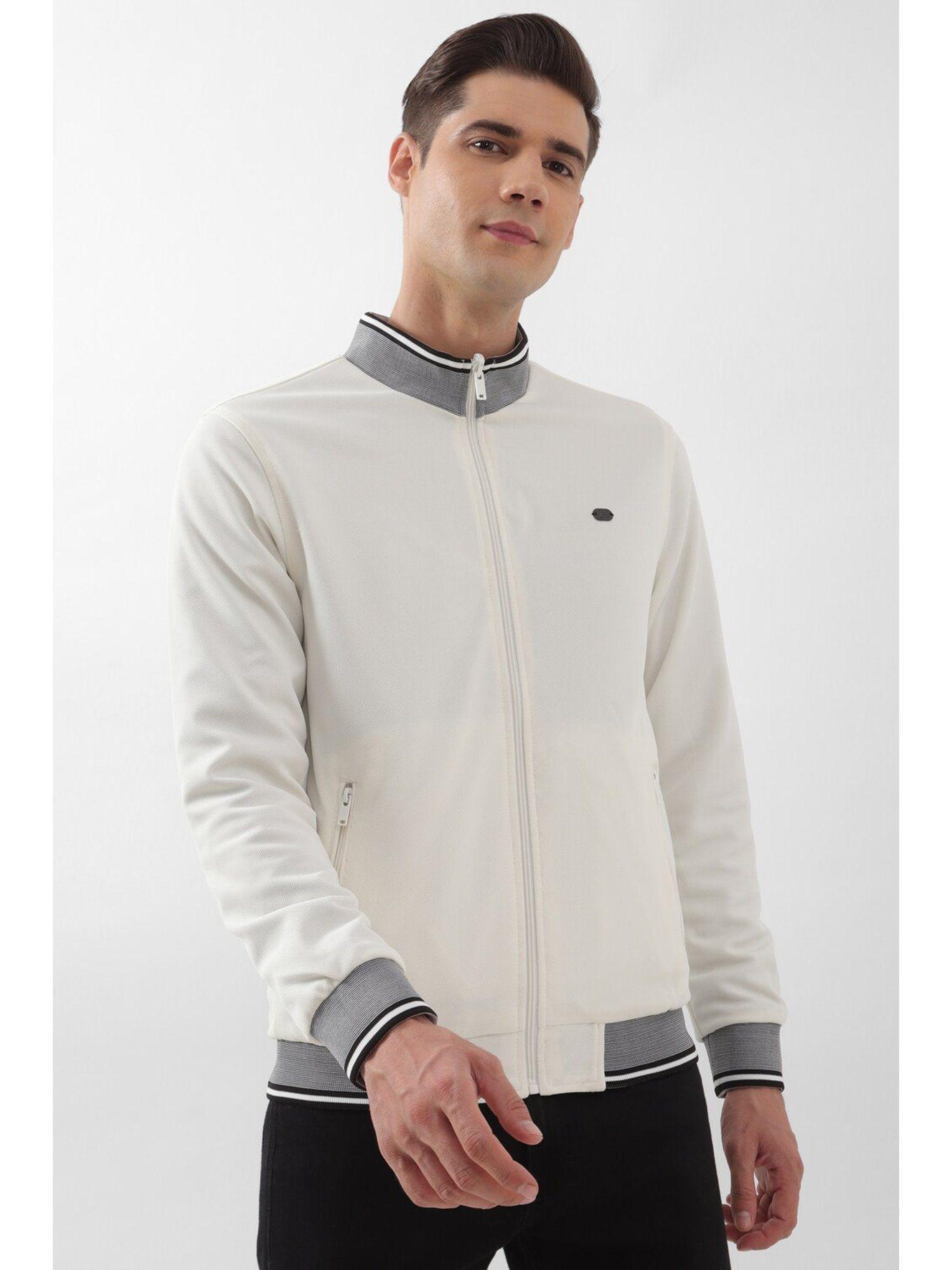 men white solid casual jacket