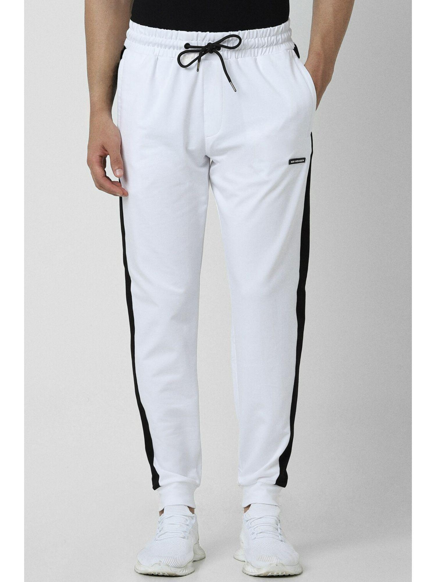 men white solid casual joggers