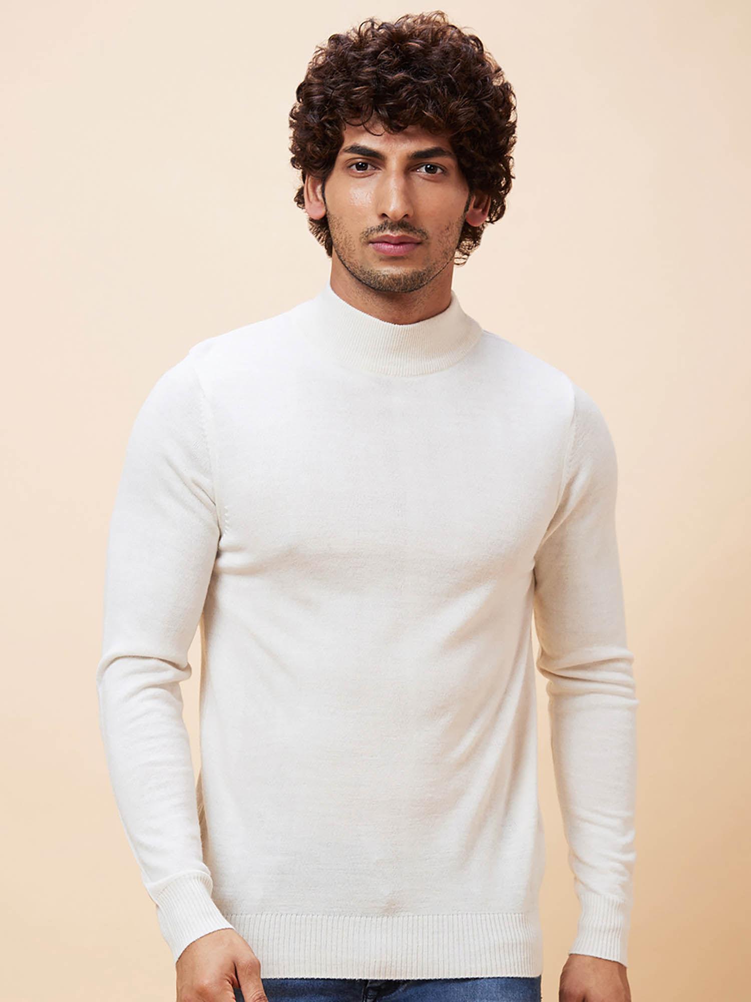 men white solid casual pullover sweater