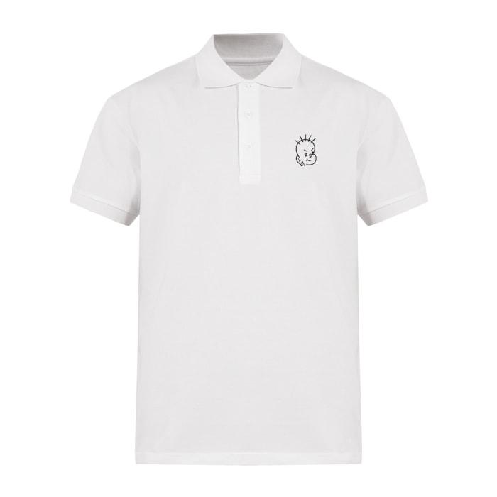 men white solid chest doodle boy polo