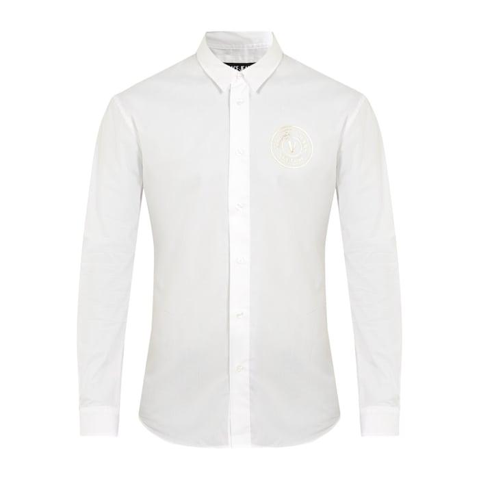 men white solid chest gold emblem shirt