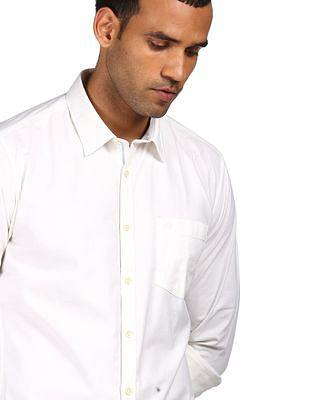 men white solid cotton slim fit shirt