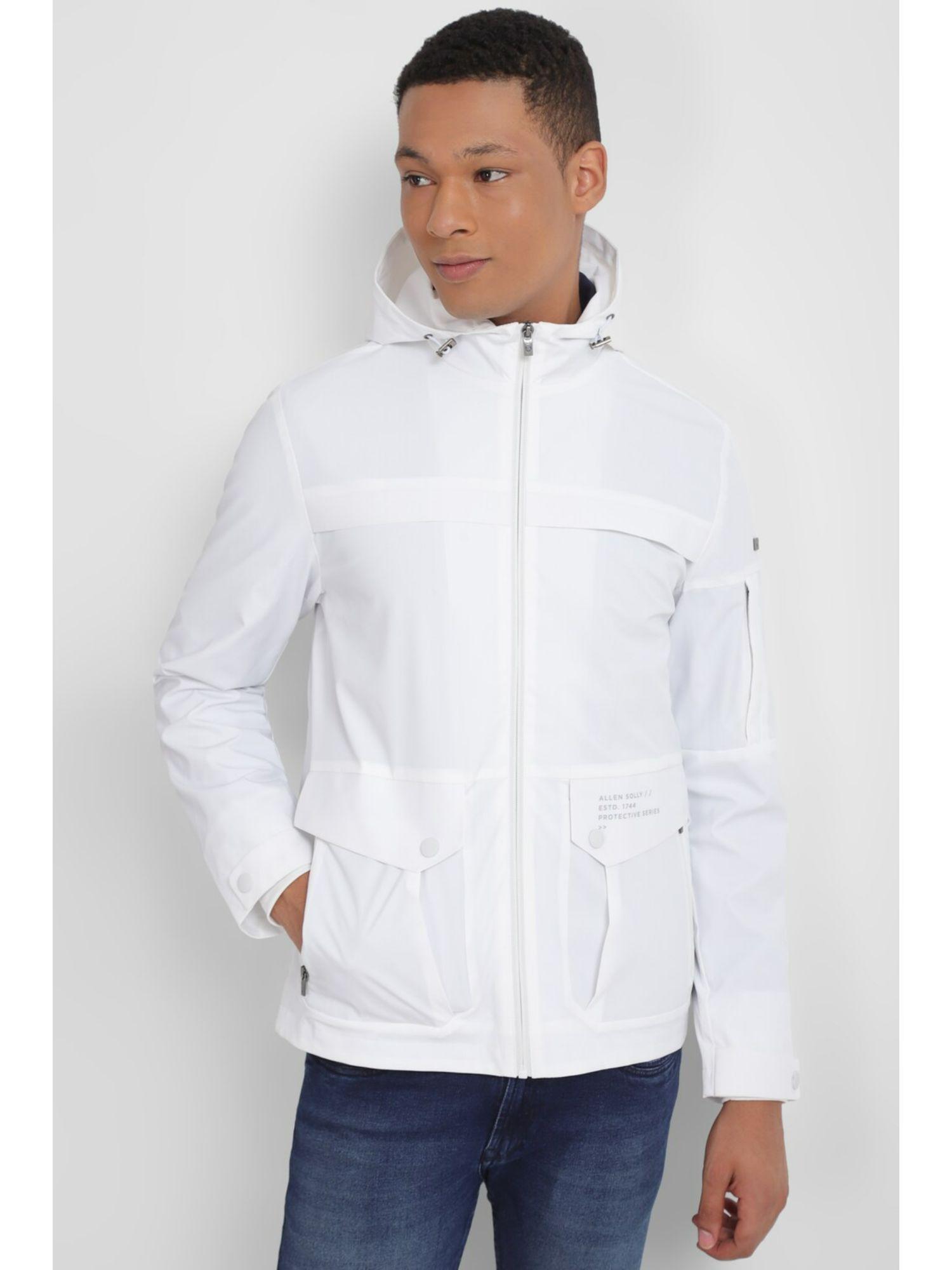 men white solid full sleeves casual jacket