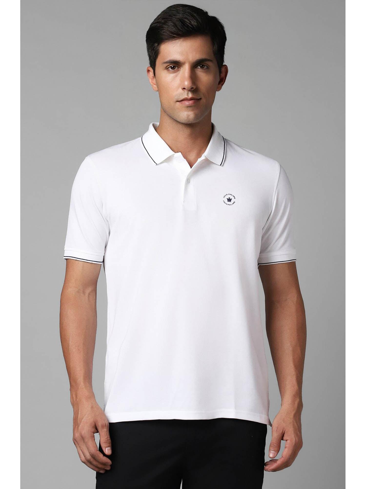 men white solid polo neck t-shirt