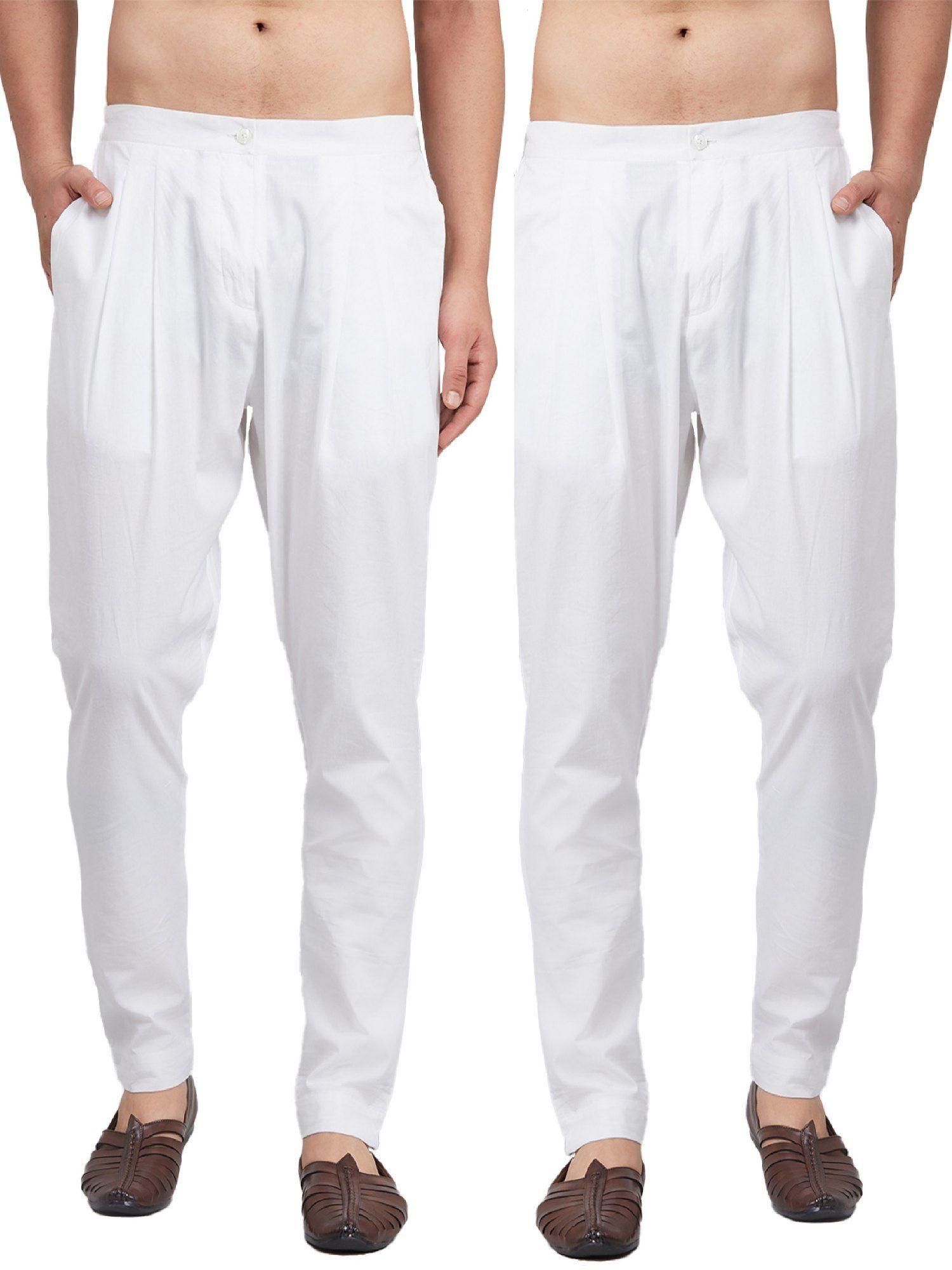 men white solid pure cotton pyjama (set of 2)