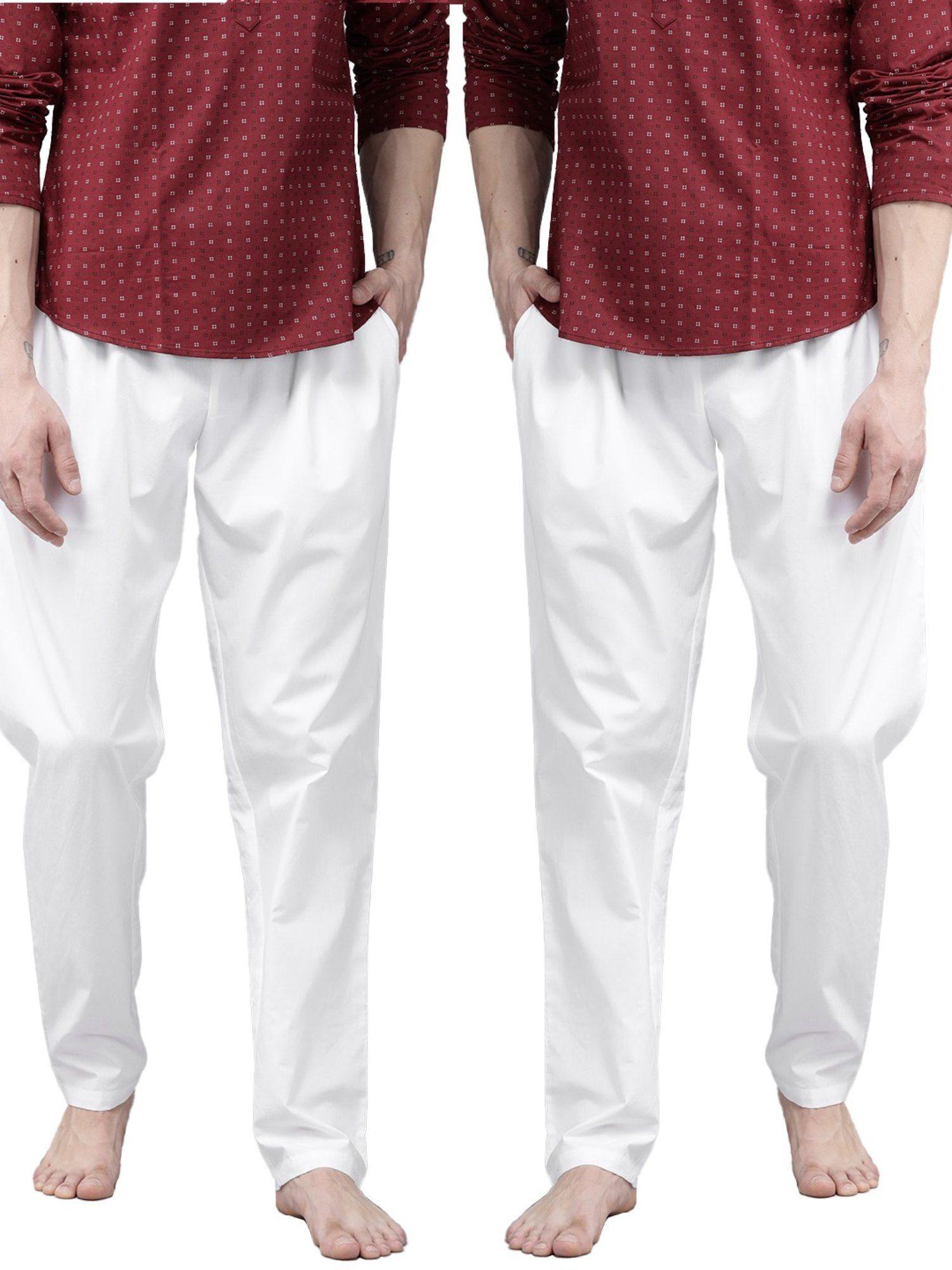 men white solid pure cotton pyjama (set of 2)