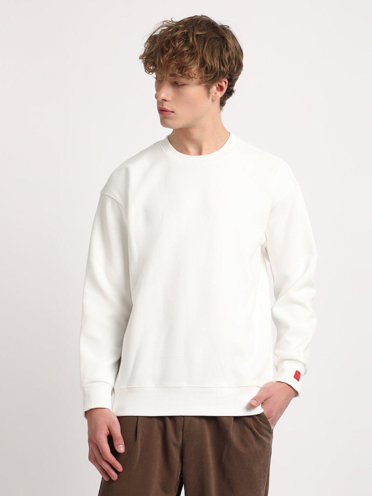 men white solid relaxed fit sweatshirt