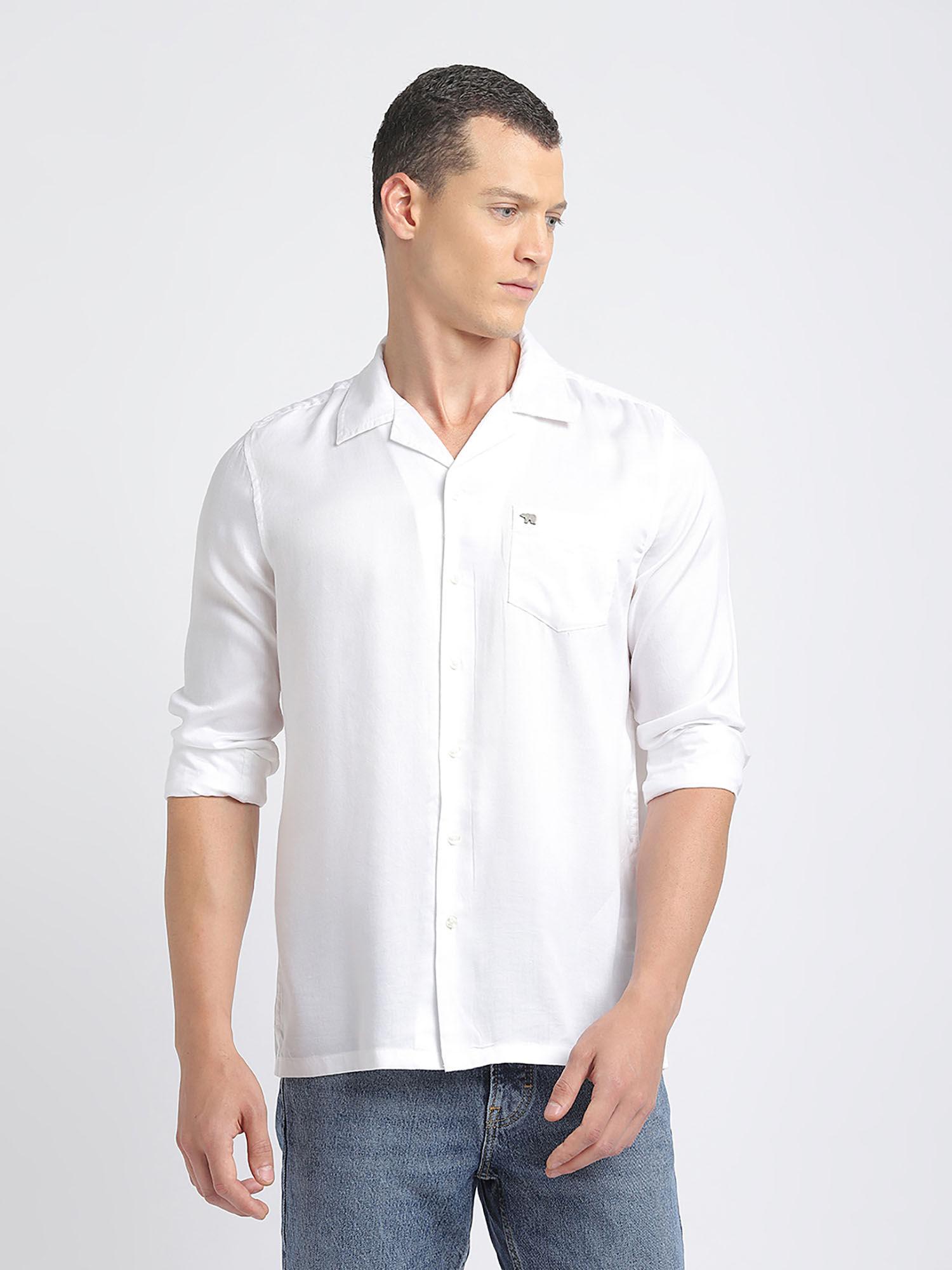 men white solid slim fit cotton casual shirt