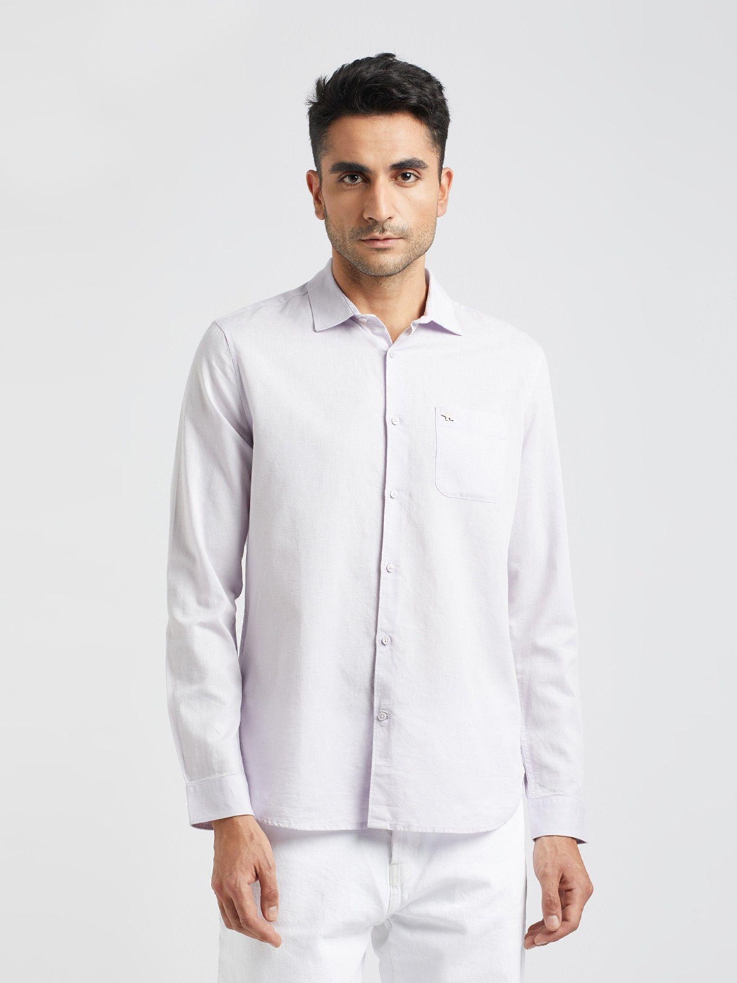 men white solid slim fit cotton linen casual shirt