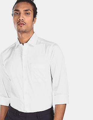 men white spread collar solid formal shirt