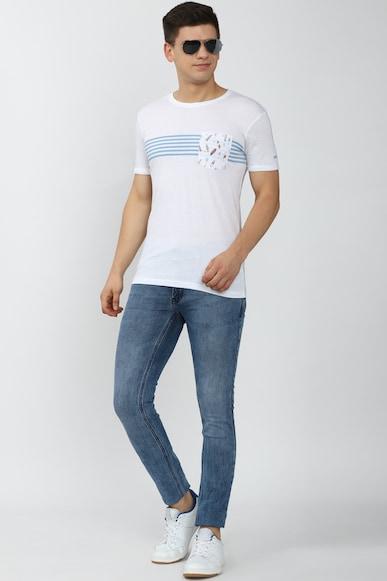 men white stripe crew neck round neck t-shirts